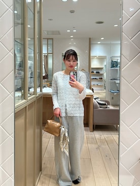 「mystic（ミスティック）の【3色展開/レース】フラワーカットレースカーディガン（Tシャツ/カットソー、ブルー系）」を使った、Takaraさん（レディース・166cm）の春コーディネート