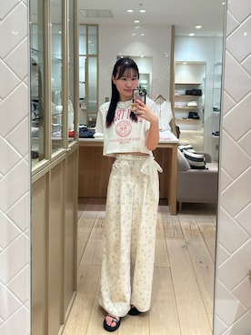 「mystic（ミスティック）のショートロゴTシャツ（Tシャツ/カットソー、ホワイト系）」を使った、Takaraさん（レディース・166cm）の夏コーディネート