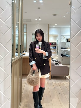 「mystic（ミスティック）のスクエアトゥロングブーツ（ブーツ）」を使った、Takaraさん（レディース・166cm）の秋コーディネート