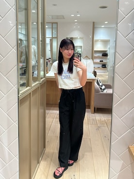 「mystic（ミスティック）のカラーロゴチビTシャツ（Tシャツ/カットソー、ホワイト系）」を使った、Takaraさん（レディース・166cm）の夏コーディネート