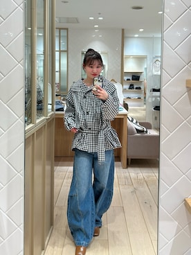 「mystic（ミスティック）のスタンドカラーミドルトレンチ（トレンチコート、ブラック系）」を使った、Takaraさん（レディース・166cm）の春コーディネート