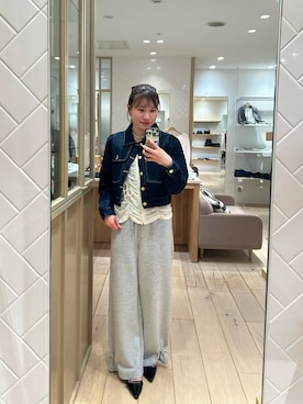 「mystic（ミスティック）のシャーリングレースカーディガン（カーディガン/ボレロ、ホワイト系）」を使った、Takaraさん（レディース・166cm）の春コーディネート