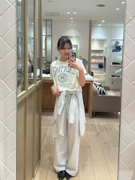 「mystic（ミスティック）のショートロゴTシャツ（Tシャツ/カットソー、イエロー系）」を使った、Takaraさん（レディース・166cm）の夏コーディネート