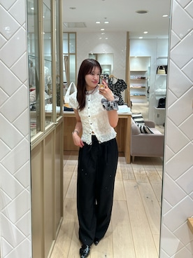 「mystic（ミスティック）のエアリーシャーリングブラウス（シャツ/ブラウス、ホワイト系）」を使った、Takaraさん（レディース・166cm）の夏コーディネート