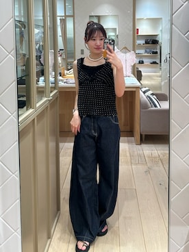 「mystic（ミスティック）のシアードットタンクブラウス（シャツ/ブラウス、ブラック系）」を使った、Takaraさん（レディース・166cm）の夏コーディネート