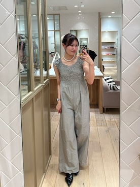 「mystic（ミスティック）のシャーリングバックシャンオールインワン（ワンピース、ブラック系）」を使った、Takaraさん（レディース・166cm）の夏コーディネート