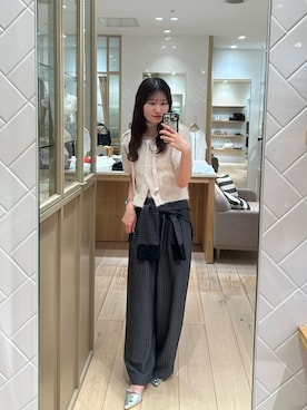 「mystic（ミスティック）のチョーカー付きシャギー半袖ニット（パーカー、ピンク系）」を使った、Takaraさん（レディース・166cm）の秋コーディネート
