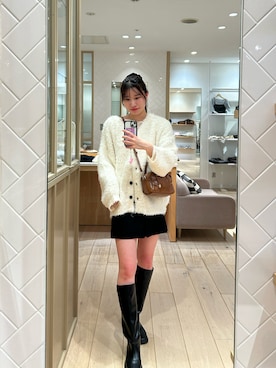 「mystic（ミスティック）のスクエアトゥロングブーツ（ブーツ）」を使った、Takaraさん（レディース・166cm）の秋コーディネート