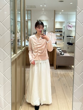 「mystic（ミスティック）の【新色ブラック/2種類のレイヤード素材】配色カットソー（Tシャツ/カットソー、ピンク系）」を使った、Takaraさん（レディース・166cm）の春コーディネート