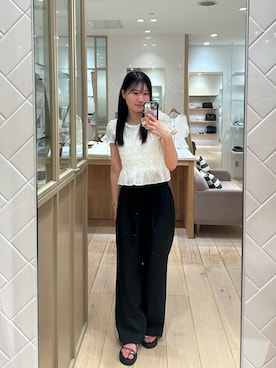 「mystic（ミスティック）のドビーシャーリングブラウス（シャツ/ブラウス、ホワイト系）」を使った、Takaraさん（レディース・166cm）の夏コーディネート