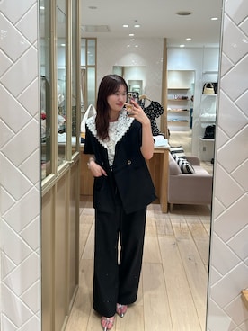 「mystic（ミスティック）のラインストーンWベルトパンツ（パンツ、ブラック系）」を使った、Takaraさん（レディース・166cm）の夏コーディネート
