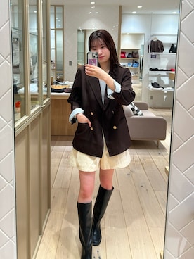 「mystic（ミスティック）のスクエアトゥロングブーツ（ブーツ）」を使った、Takaraさん（レディース・166cm）の秋コーディネート