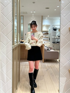 「mystic（ミスティック）のスクエアトゥロングブーツ（ブーツ）」を使った、Takaraさん（レディース・166cm）の秋コーディネート