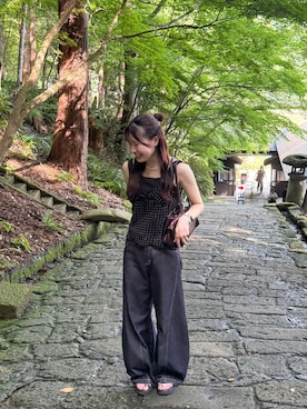 「mystic（ミスティック）のシアードットタンクブラウス（シャツ/ブラウス、ブラック系）」を使った、Takaraさん（レディース・166cm）の秋コーディネート