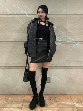 「EMODA（エモダ）のアイテム（メガネ）」を使った、塩山茉莉亜さん（レディース・169cm）の秋コーディネート