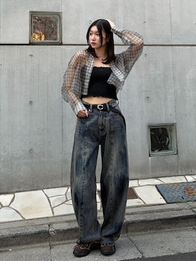 「EMODA（エモダ）のアイテム」を使った、塩山茉莉亜さん（レディース・169cm）の夏コーディネート