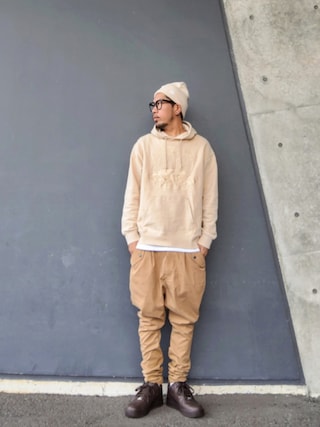 「Supreme (シュプリーム)のSupreme New Era Box Logo Beanie "Stone" (24FW)(ニットキャップ/ビーニー)」を使った、hasshi(ハッシー)さん(メンズ・173cm)の秋コーディネート