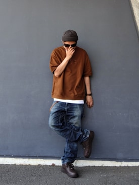 「430（フォーサーティ）のmko13046-SHORTY BEANIE ビーニー ニット帽(25-172)（ニットキャップ/ビーニー、グレー系）」を使った、hasshi(ハッシー)さん（メンズ・173cm）の春コーディネート