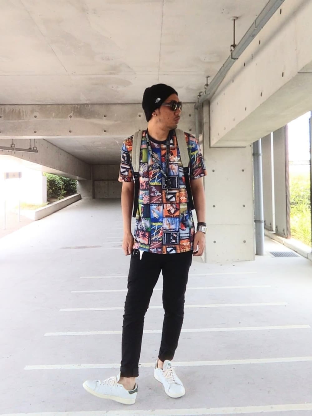 「夏だ！Tシャツ着よう！、adidas、adidas originals、THE NORTH FACE、gym master 、リドム、スキニー、スタンスミス、リュックスタイル、NIXON、NEW ERA、ネックストラップ、夏コーデ」｜「adidas Originalsのアイテム（Tシャツ/カットソー、その他）」を使った、hasshi(ハッシー)さん（メンズ・172cm）の夏コーディネートの1枚目の写真