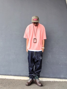 「アイテム（Tシャツ/カットソー、ピンク系）」を使った、hasshi(ハッシー)さん（メンズ・173cm）の秋コーディネート