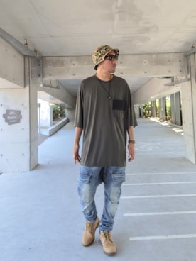 「ROYAL FLASH（ロイヤルフラッシュ）のA.F ARTEFACT/エーエフ・アーティファクト/DENIM Cargo Sarouel Skinny（デニムパンツ）」を使った、hasshi(ハッシー)さん（メンズ・172cm・40代）の夏コーディネート