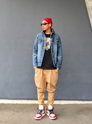 「Supreme （シュプリーム）のアイテム（ニットキャップ/ビーニー）」を使った、hasshi(ハッシー)さん（メンズ・173cm）の春コーディネート