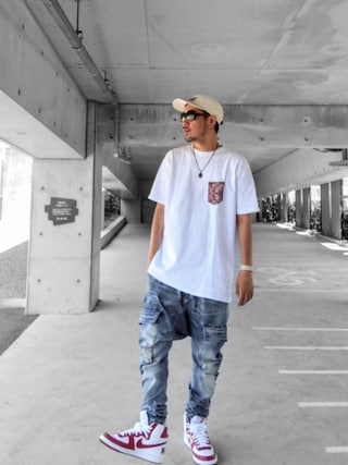 「ROYAL FLASH（ロイヤルフラッシュ）のA.F ARTEFACT/エーエフ・アーティファクト/DENIM Cargo Sarouel Skinny（デニムパンツ）」を使った、hasshi(ハッシー)さん（メンズ・172cm）の夏コーディネート