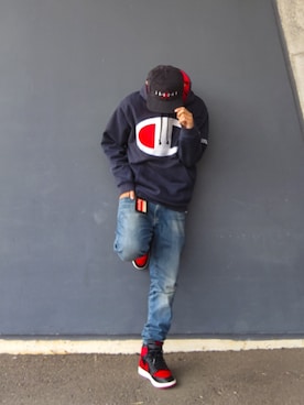 「Champion」｜「アイテム（財布/小物）」を使った、hasshi(ハッシー)さん（メンズ・172cm）の冬コーディネート