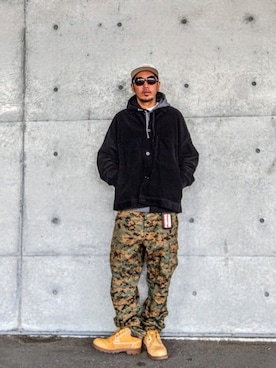 「アイテム（カーゴパンツ）」を使った、hasshi(ハッシー)さん（メンズ・172cm）の冬コーディネート