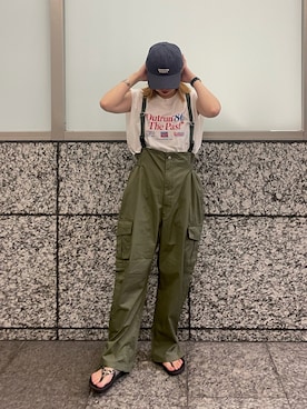 「ミリタリーコーデ」｜「アイテム（サロペット/オーバーオール）」を使った、佐藤薫さん（レディース・162cm）の夏コーディネート