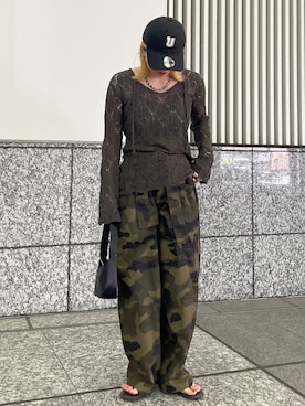 「透かし編みニット」｜佐藤薫さん（レディース・162cm）の夏コーディネート