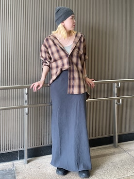 「Ungrid（アングリッド）のビッグルーズチェックシャツ（シャツ/ブラウス）」を使った、佐藤薫さん（レディース・162cm）の秋コーディネート