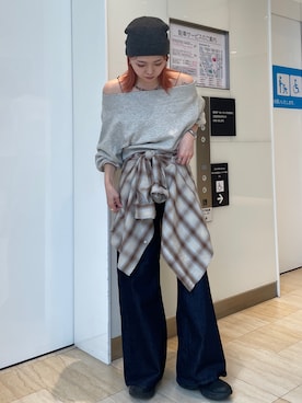 「Ungrid（アングリッド）のビッグルーズチェックシャツ（シャツ/ブラウス）」を使った、佐藤薫さん（レディース・162cm）の秋コーディネート