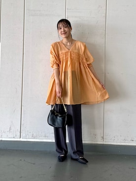 「スラックス」｜「アイテム（ワンピース/ドレス）」を使った、REINAさん（レディース・162cm）の秋コーディネート