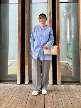 「URBAN RESEARCH（アーバンリサーチ）のバンドカラーコットンストライプシャツ（Tシャツ/カットソー）」を使った、REINAさん（レディース・162cm）の秋コーディネート