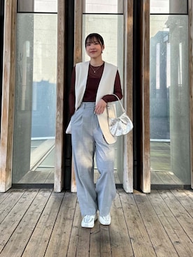 「スラックス」｜「アイテム（その他アウター）」を使った、REINAさん（レディース・162cm）の秋コーディネート