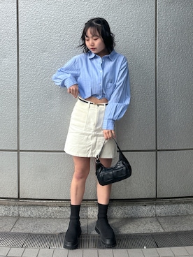 「ドロストシャツ」｜maoさん（レディース・158cm）の冬コーディネート