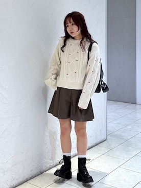 「アイテム（トートバッグ、ブラック系）」を使った、maoさん（レディース・158cm）の冬コーディネート