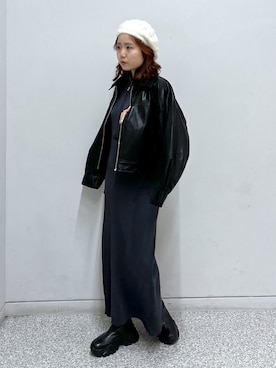 「FREE'S MART（フリーズマート）のアイテム（ライダースジャケット）」を使った、maoさん（レディース・158cm）の秋コーディネート