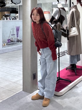 「FREE'S MART（フリーズマート）の◆パール付きケーブルショート丈ニット（ニット/セーター）」を使った、maoさん（レディース・158cm）の秋コーディネート