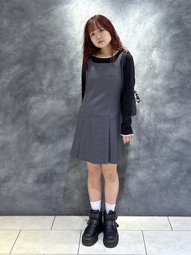 「アイテム（ジャンパースカート）」を使った、maoさん（レディース・158cm）の秋コーディネート