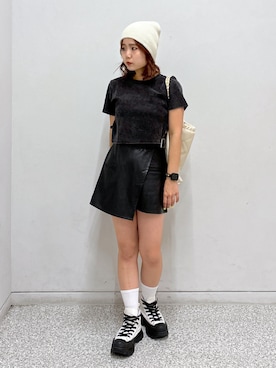 「アイテム（ニットキャップ/ビーニー、ホワイト系）」を使った、maoさん（レディース・158cm）の秋コーディネート