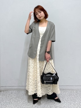 「FREE'S MART（フリーズマート）のアイテム（ノーカラージャケット）」を使った、maoさん（レディース・158cm）の夏コーディネート