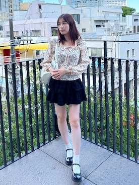「Nia（ニア）のNia(ニア)/花柄スクエアネックブラウス（シャツ/ブラウス、ホワイト系）」を使った、seran (Nia)さん（レディース・160cm）の春コーディネート