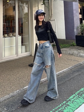 「EMODA（エモダ）のアイテム」を使った、佐藤百華さん（レディース・165cm）の夏コーディネート