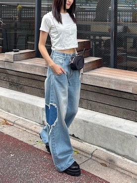 「アイテム（ブーツ）」を使った、佐藤百華さん（レディース・165cm）の夏コーディネート