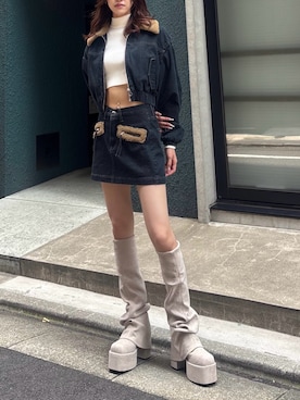 「アイテム（ブルゾン、ブルー系）」を使った、佐藤百華さん（レディース・165cm）の夏コーディネート