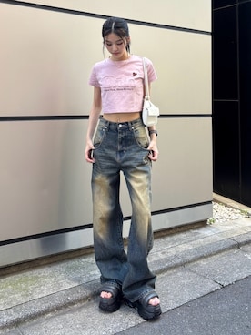 「EMODA（エモダ）のアイテム（バッグ）」を使った、佐藤百華さん（レディース・165cm）の夏コーディネート