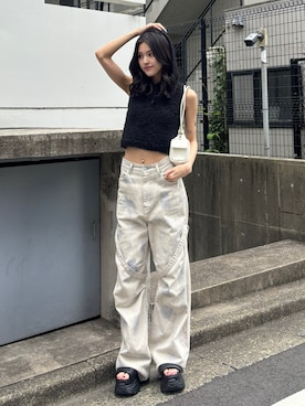 「アイテム（タンクトップ）」を使った、佐藤百華さん（レディース・165cm）の春コーディネート