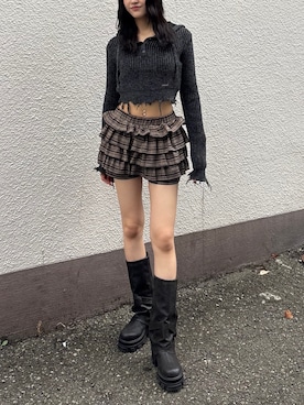 「EMODA（エモダ）のアイテム（その他パンツ）」を使った、佐藤百華さん（レディース・165cm）の秋コーディネート